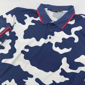 G/FORE Polo Shirt Mens XL Navy White Camo Performance Short Sleeve Cactus Logo